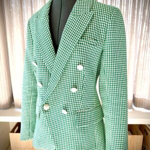 L'AGENCE ‘Kenzie’ double breasted, Houndstooth Blazer, Grass Green/off-white